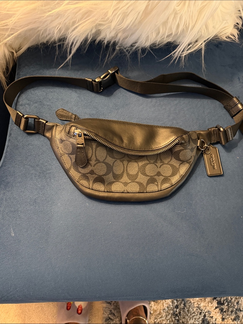 Coach Black and Gray Signature Canvas Belt Bag